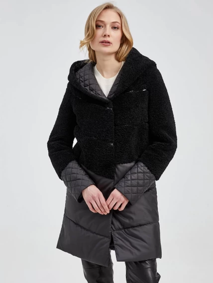Демисезонный комплект женский: Пальто комбинированное 807 + Брюки 02, черный, размер 42, артикул 111228-4