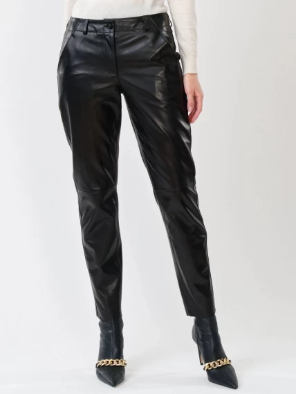Кожаные зауженные женские брюки из натуральной кожи 03, черные, размер 50, артикул 85240-3