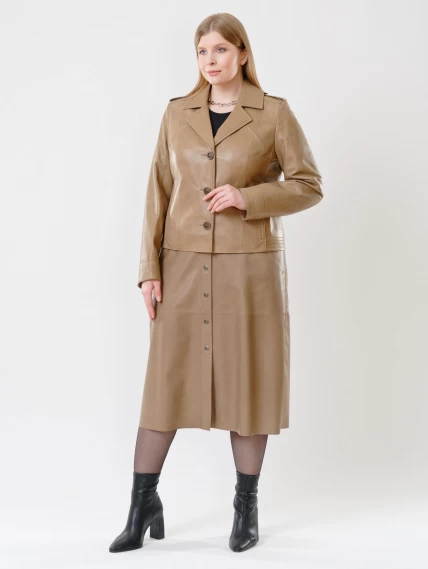Кожаный комплект женский: Куртка 304 + Юбка-миди 08, коричневый, размер 44, артикул 111142-0