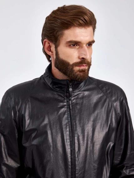 Мужская кожаная куртка бомбер на шерстепоне 524ш, черная, размер 52, артикул 29300-4