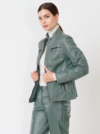 Кожаный комплект женский: Куртка 301 + Брюки 03, оливковый, размер 44, артикул 111166-3