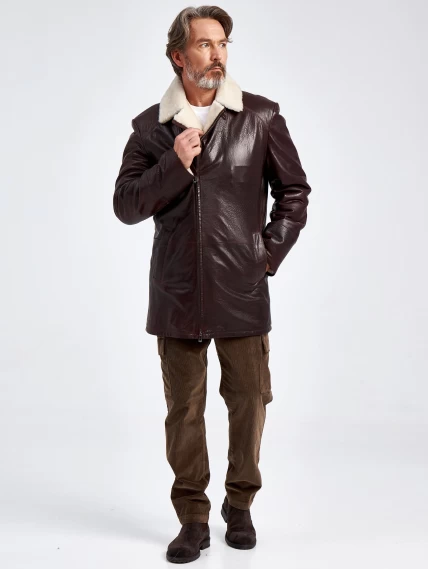 Зимняя мужская кожаная куртка на подкладке из овчины 5449, коричневая, размер 58, артикул 40620-5