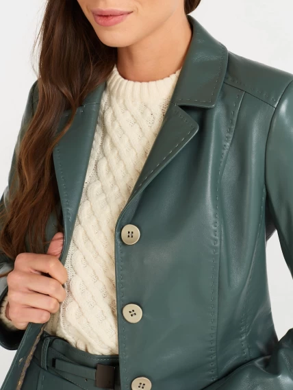 Кожаный женский пиджак 316рс, оливковый, размер 46, артикул 90250-2