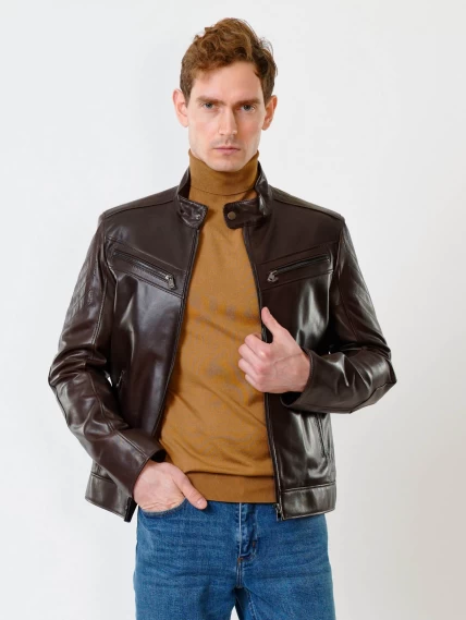 Кожаная куртка мужская 546, коричневая, размер 50, артикул 28460-0