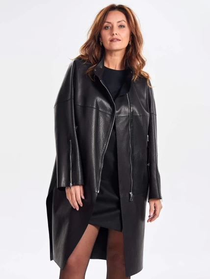 Модное женское кожаное пальто на молнии премиум класса 3041, черное, размер 46, артикул 63400-6