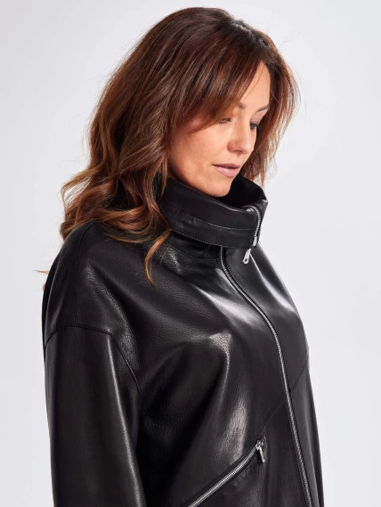 Женское кожаное пальто оверсайз на молнии премиум класса 3062, черное, размер 50, артикул 63360-4
