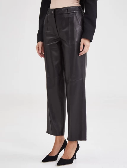 Женские кожаные брюки со стрелкой из натуральной кожи премиум класса 08, черные, размер 46, артикул 85921-6