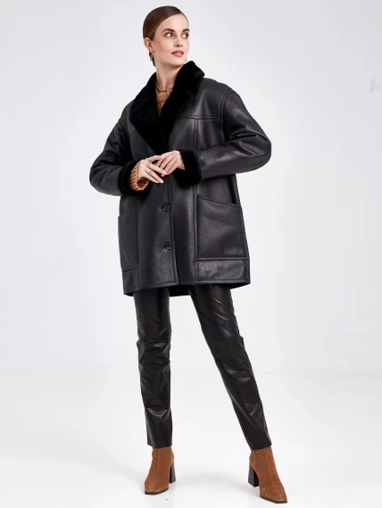 Короткая женская дубленка пиджак с поясом премиум класса 2011, черная, размер 46, артикул 62661-1