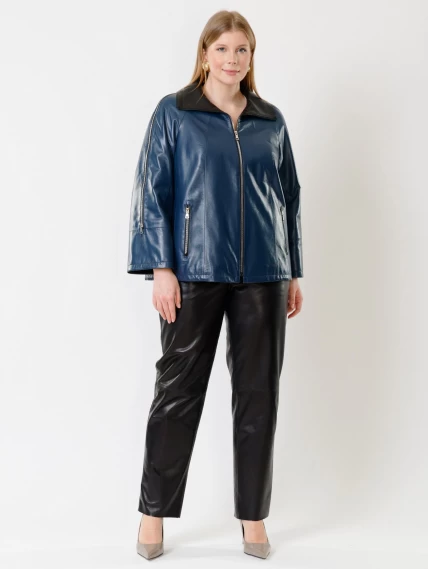 Кожаная женская куртка оверсайз 385, синяя, размер 50, артикул 91341-3