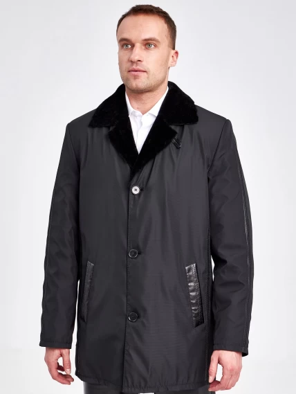 Текстильная зимняя мужская куртка на подкладке из овчины 2352, черная, размер 50, артикул 40890-3