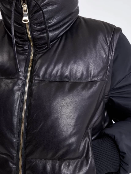 Комбинированная женская кожаная куртка бомбер 3029, черная, размер 44, артикул 23370-2