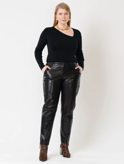 Кожаные зауженные женские брюки из натуральной кожи 03, черные, размер 50, артикул 85501-1