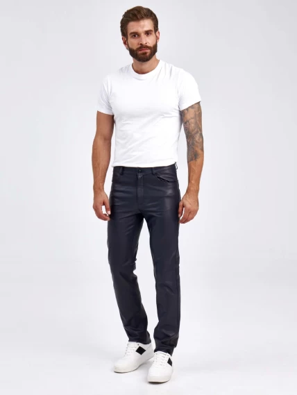 Мужские брюки из натуральной кожи премиум класса 01, синие, размер 48, артикул 120022-0