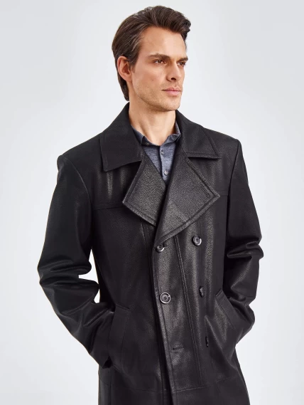 Двубортный мужской кожаный плащ премиум класса Чикаго, черный, размер 52, артикул 21120-5