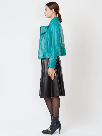 Кожаный комплект женский: Куртка 300 + Юбка 01рс, бирюзовый/черный, размер 44, артикул 111172-1