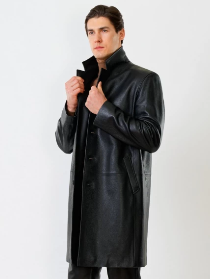 Мужской удлиненный кожаный пиджак премиум класса 22/1, черный, размер 56, артикул 29581-1