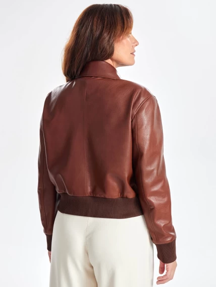 Короткая кожаная куртка бомбер для женщин премиум класса 3066 , песочная, размер 44, артикул 23800-4