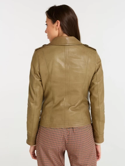 Короткая женская кожаная куртка пиджак 304, серо-коричневая, размер 44, артикул 90560-1