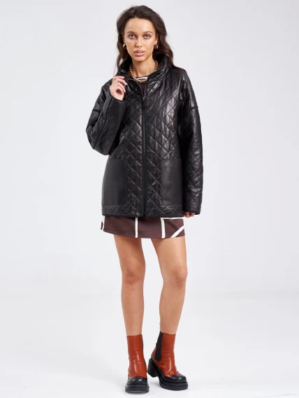 Кожаная женская стеганная куртка премиум класса 3043, черная, размер 46, артикул 23260-5