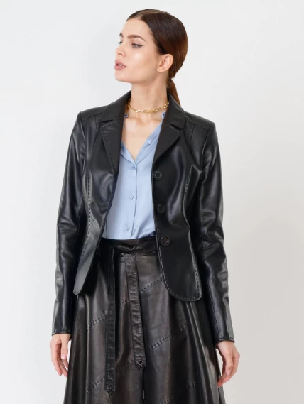 Кожаный женский пиджак 316рс, черный, размер 46, артикул 90961-1