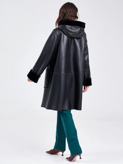 Женское классическое пальто с капюшоном из натуральной овчины премиум класса 2004, черное, размер 54, артикул 63800-6