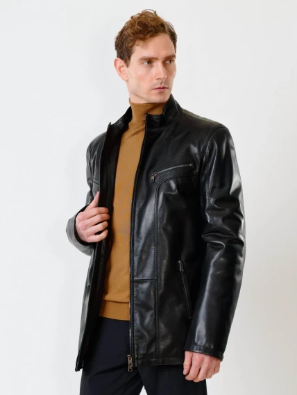 Мужская утепленная кожаная куртка пять молний премиум класса 537ш, черная, размер 50, артикул 40221-2