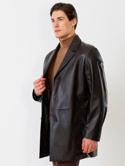 Кожаный пиджак удлиненный премиум класса для мужчин 541, коричневый, размер 48, артикул 29530-1