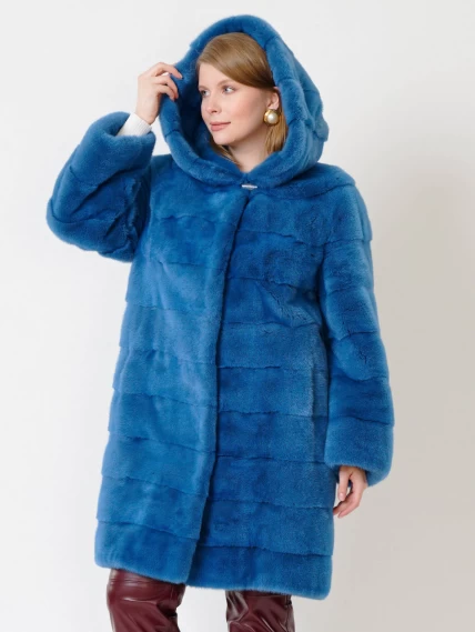 Зимний комплект женский: Пальто из меха норки 245к + Брюки 02, голубой/бордовый, размер 52, артикул 111313-3