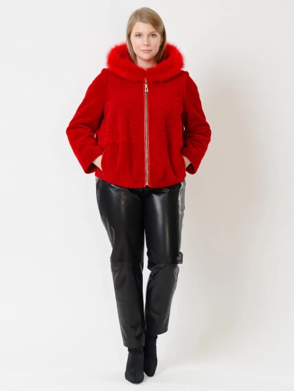 Демисезонный комплект женский: Куртка из астрагана 48мех + Брюки 03, красный/черный, размер 46, артикул 111289-0