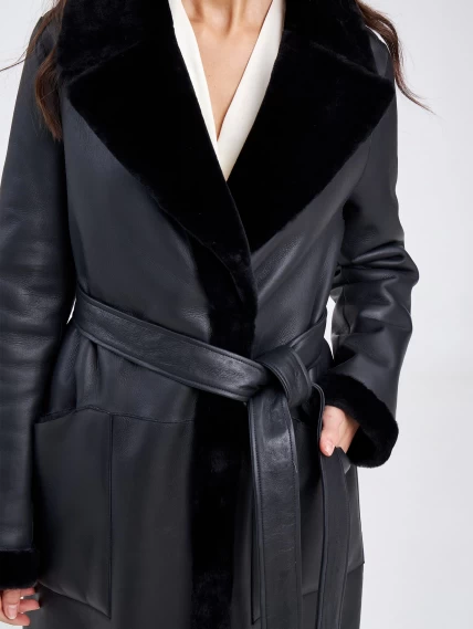 Классическое женское пальто из натуральной овчины премиум класса 2006, черное, размер 48, артикул 63690-6