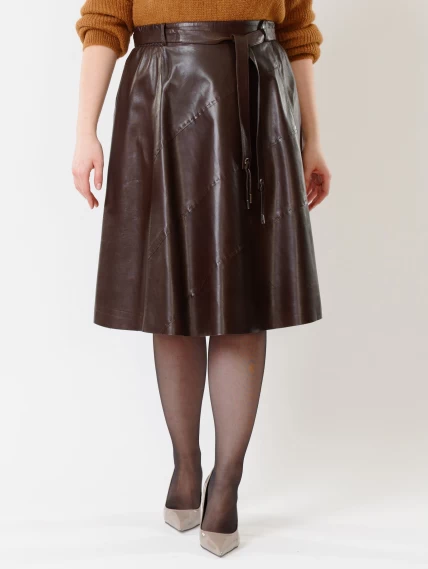 Кожаная расклешенная юбка из натуральной кожи 01рс, коричневая, размер 40, артикул 85131-3