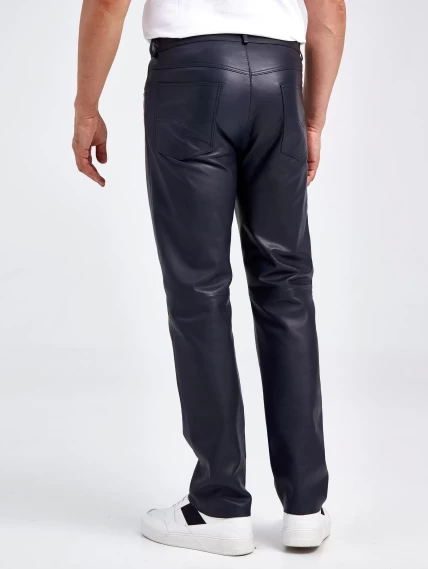 Мужские брюки из натуральной кожи премиум класса 01, синие, размер 48, артикул 120021-3