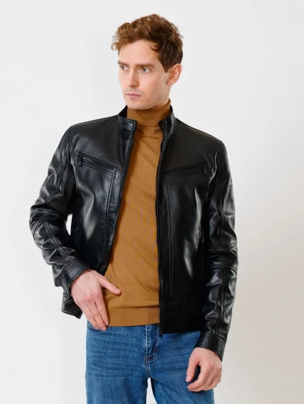 Кожаная куртка мужская 507, черная, размер 48, артикул 28430-0