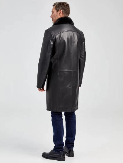 Мужское зимнее кожаное пальто с норковым воротником премиум класса 533мех, черное, размер 50, артикул 71062-4
