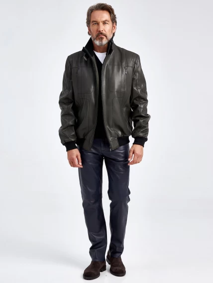 Кожаная куртка бомбер мужская премиум класса 521, оливковая, размер 50, артикул 29061-1