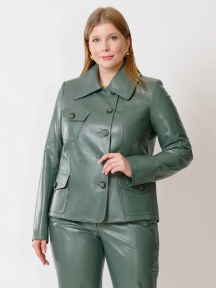 Кожаная куртка пиджак женская 302, оливковый, размер 48, артикул 91181-2