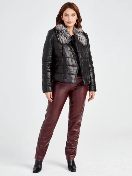 Демисезонный комплект женский: Куртка утепленная 706Т + Брюки 02, черный/бордовый, размер 42, артикул 111205-0