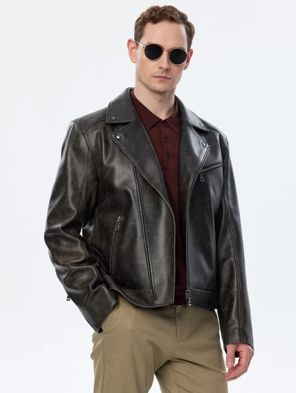 Мужская кожаная куртка косуха премиум класса 560, коричневая, размер 48, артикул 29660-6