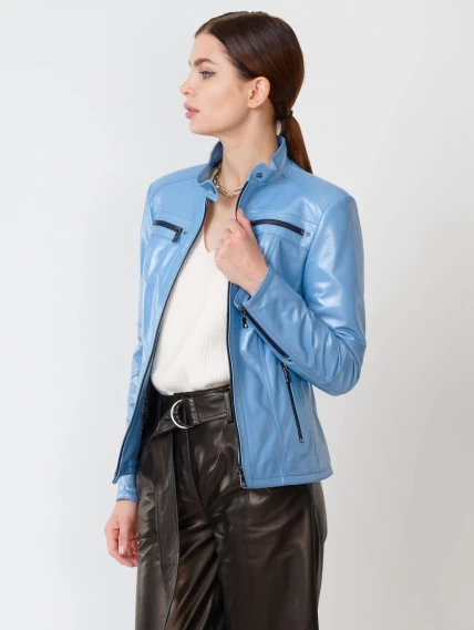 Кожаная куртка женская 301, голубой перламутр, размер 44, артикул 90790-6
