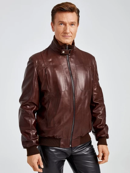 Кожаная куртка бомбер мужская премиум класса 521, коньячная, размер 48, артикул 28630-5
