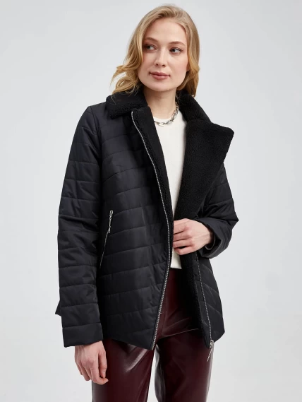 Текстильная утепленная женская куртка косуха 21130, черная, размер 42, артикул 25000-0