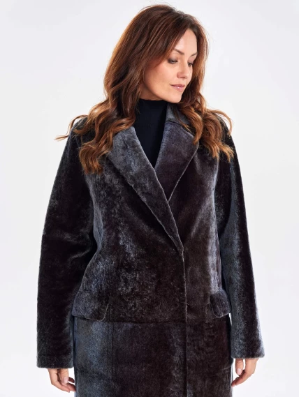 Длинное двустороннее женское пальто из астрагана с поясом премиум класса 2048, баклажановое, размер 48, артикул 63310-1