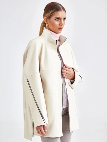 Кожаная женская куртка оверсайз премиум класса 3038, белая, размер 50, артикул 23151-5