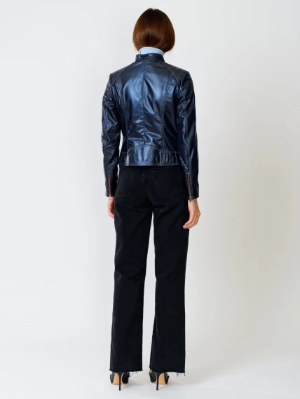 Кожаная куртка косуха женская 300, синий перламутр, размер 52, артикул 90991-4