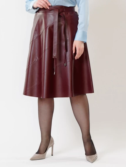 Кожаная расклешенная юбка из натуральной кожи 01рс, бордовая, размер 42, артикул 85441-6
