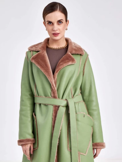 Женское пальто из натуральной овчины премиум класса 2005, оливковое, размер 44, артикул 63680-3