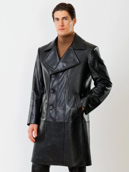 Двубортный мужской кожаный плащ премиум класса Чикаго, черный, размер 52, артикул 21121-0