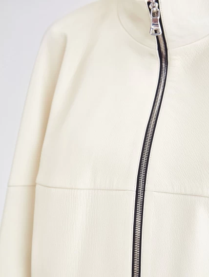 Кожаная женская куртка оверсайз премиум класса 3038, белая, размер 50, артикул 23151-2