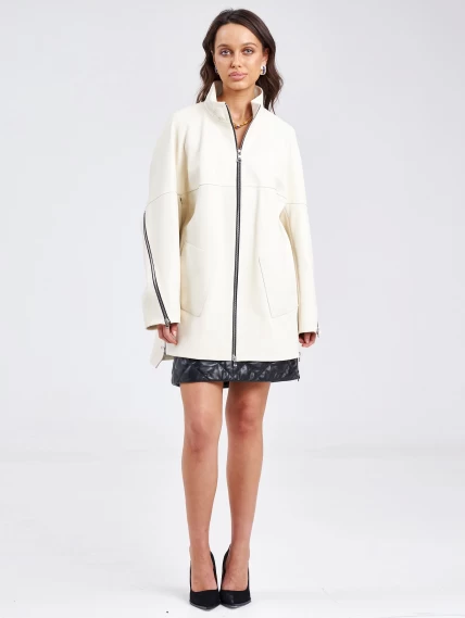Кожаная женская куртка оверсайз премиум класса 3038, белая, размер 50, артикул 23150-7