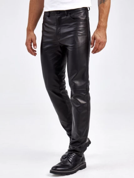 Мужские брюки из натуральной кожи премиум класса 01, черные, размер 48, артикул 120012-3
